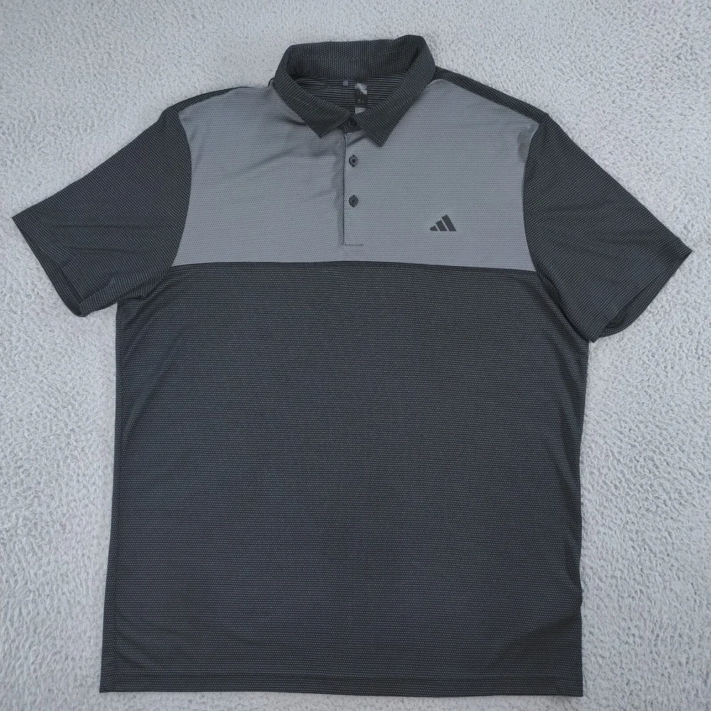 Adidas Golf Polo Shirt Mens Extra Large XL Black Gray Polka Dot Color Block 2023